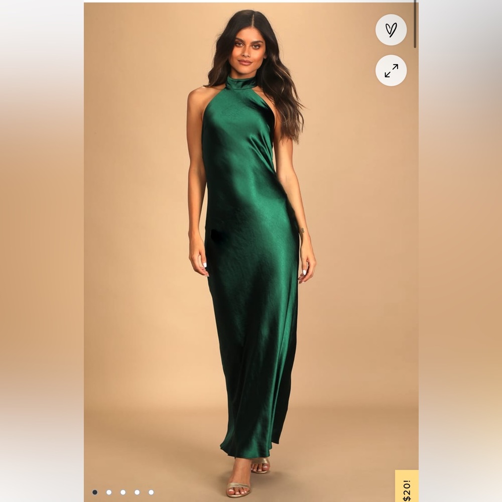 Emerald Green Satin Halter Maxi Dress